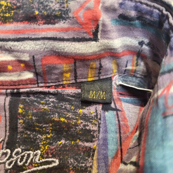 Jack Lipson Button Up Shirt Mens M Crazy Pattern Abstract Short Sleeve - Picture 3 of 7